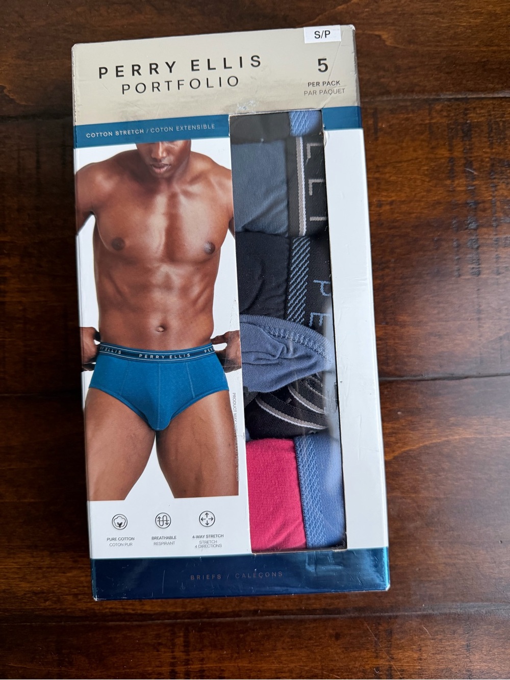 Perry Ellis Portfolio Briefs 5-Pack Cotton Stretch Blue Underwear Men’s Sz Small